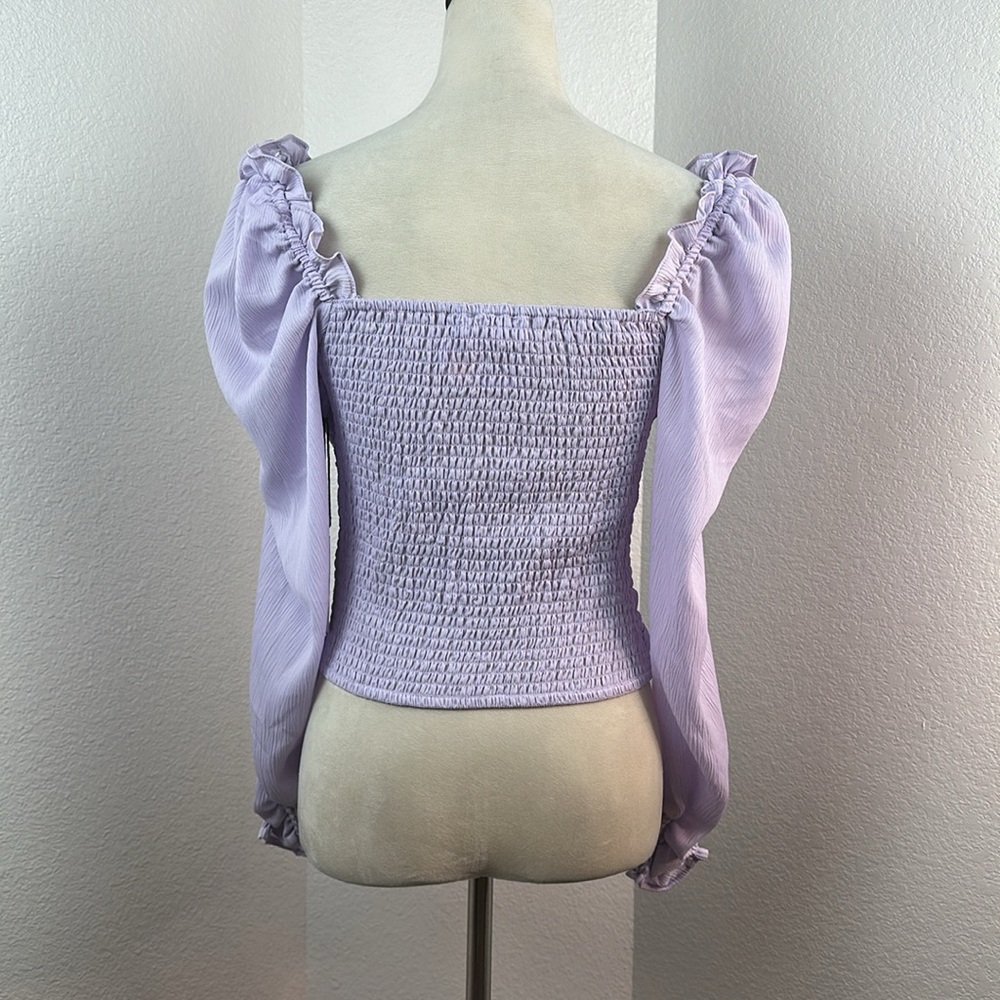 ASTR The Label Pale Purple Puff Sleeve Square Neck Long Sleeve Blouse Size Small - Picture 5 of 13